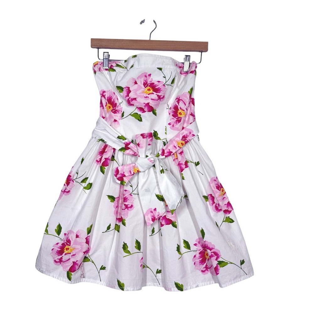 Abercrombie & Fitch Floral Mini Dress Womens Medium White Pink Strapless Smocked